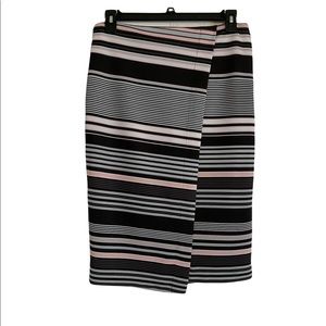 New York & Co Size 12 Striped Asymmetrical Stretch Mulitcolor Faux Wrap Skirt